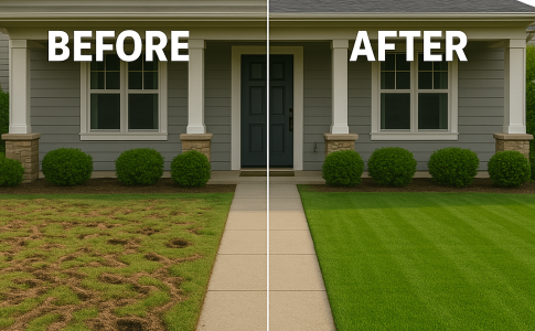 Before and After Picture of Moles in the Yard