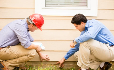 two men inspection a foundation for termites